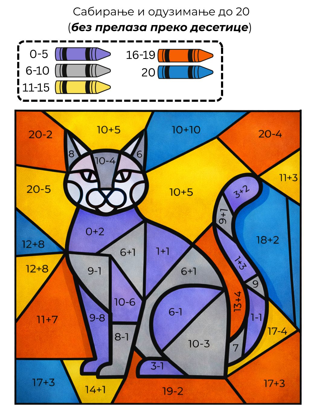 Sabiranje i oduzimanje do 20 – Zabavan listić za učenje i vežbanje
